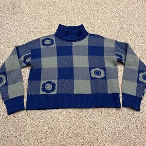 United By Blue Floral Buffalo Plaid Sweater Sz L Responsible Wool Organic Cotton